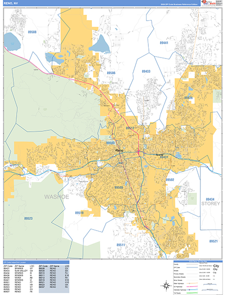 Reno, NV Wall Map