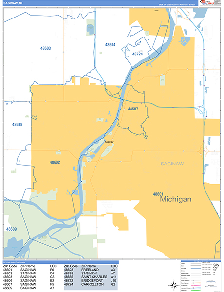 Saginaw, MI Zip Code Map