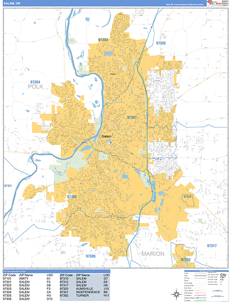 Salem, OR Zip Code Map