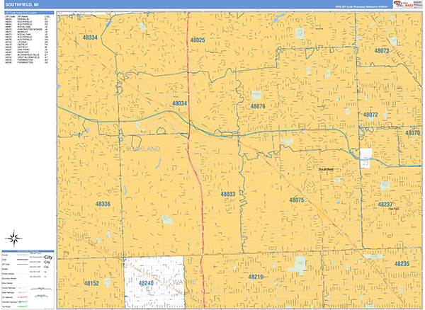 Southfield, MI Zip Code Map