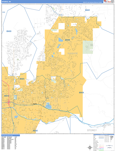 Sparks City Wall Map Basic Style