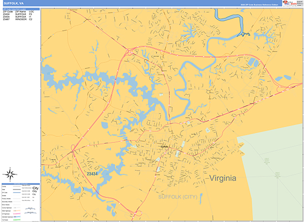 Suffolk Wall Map Basic Style
