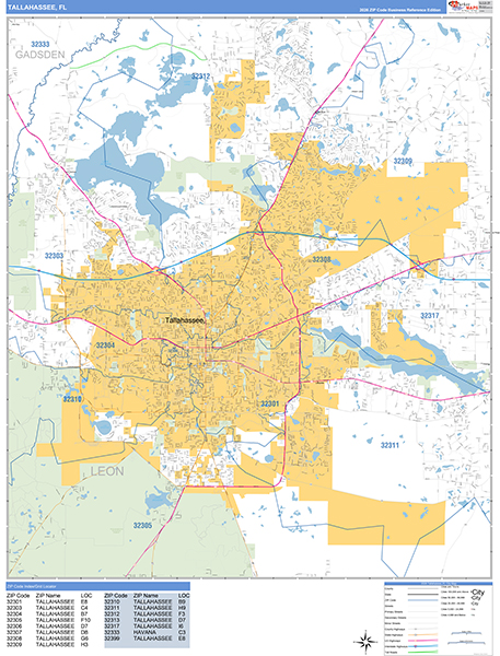 Tallahassee, FL Zip Code Map