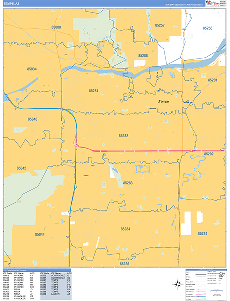 Tempe, AZ Zip Code Map