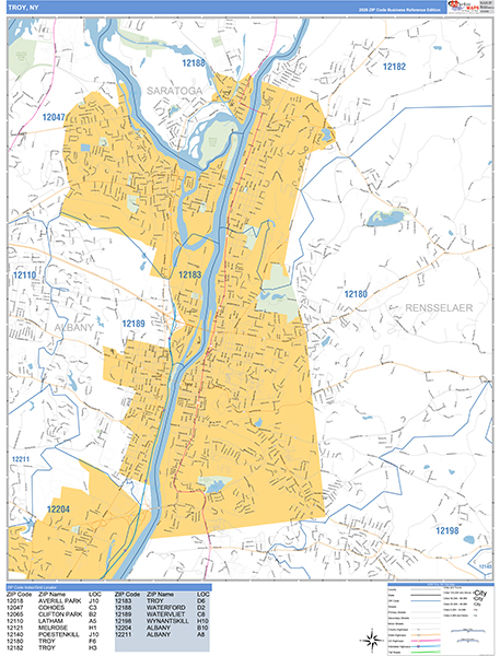 Troy City Wall Map Basic Style