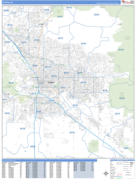 Tucson, AZ Zip Code Map