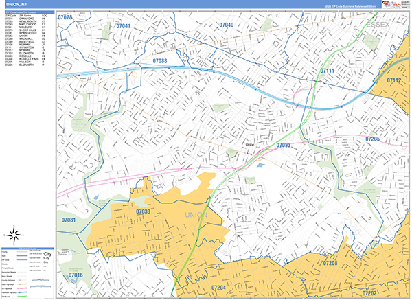 Union, NJ Zip Code Map