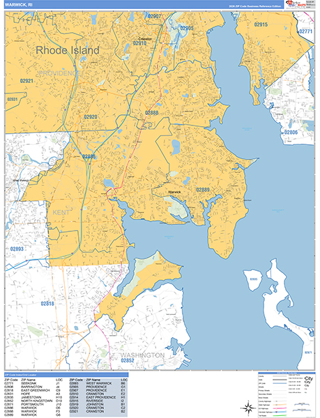 Warwick, RI Zip Code Map