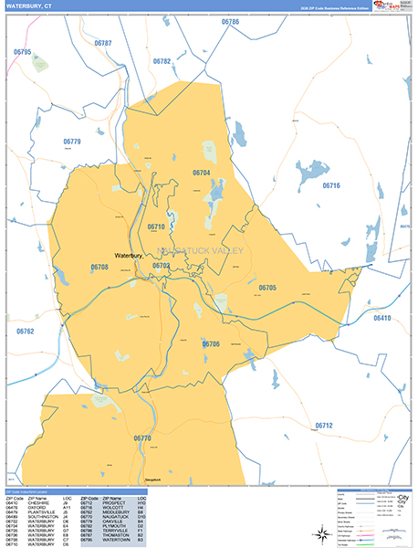 Waterbury, CT Zip Code Map