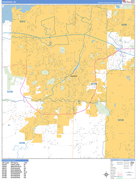 Waukesha, WI Zip Code Map