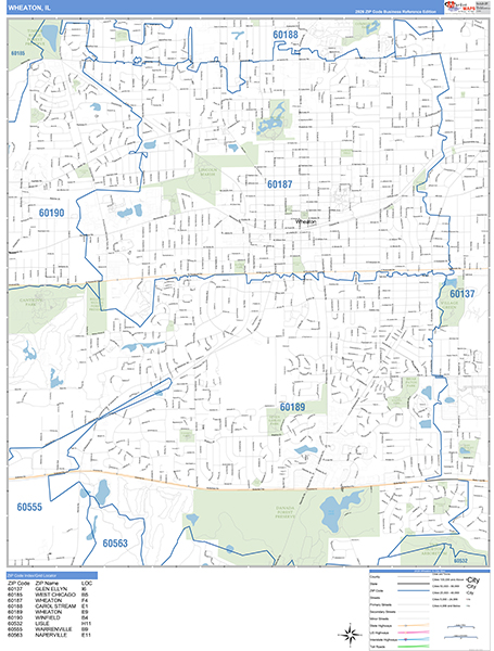 Wheaton City Wall Map Basic Style