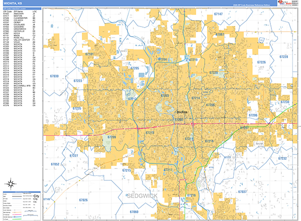 Wichita City Wall Map Basic Style