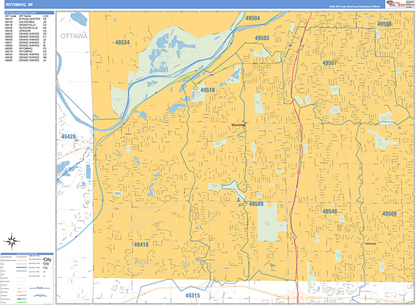 Wyoming City Wall Map Basic Style