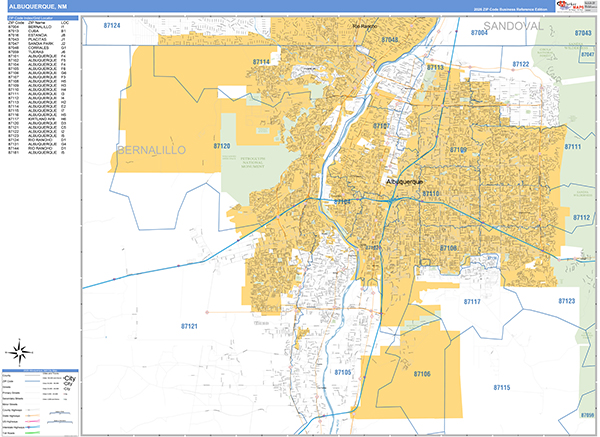Albuquerque Zip Code Wall Map