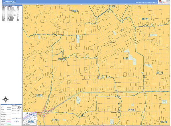Alhambra Zip Code Wall Map