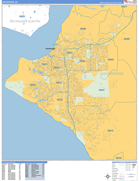 Anchorage Zip Code Wall Map
