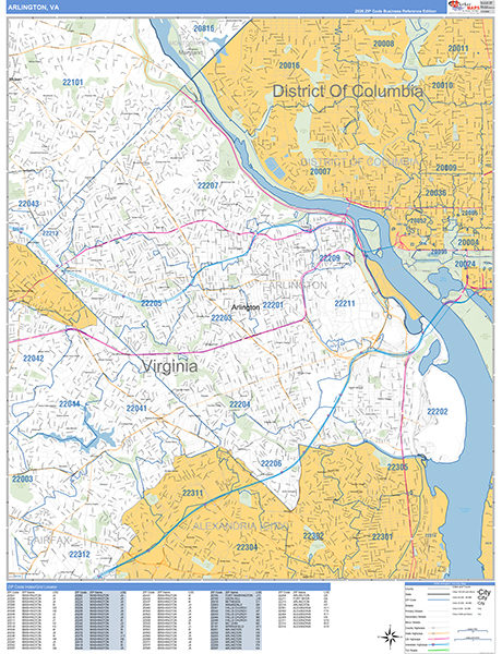 Arlington Zip Code Wall Map