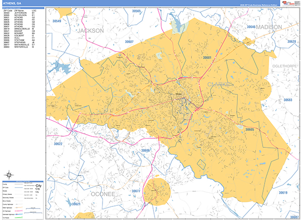 Athens Zip Code Wall Map