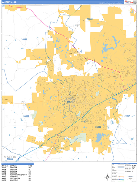 Auburn Zip Code Wall Map