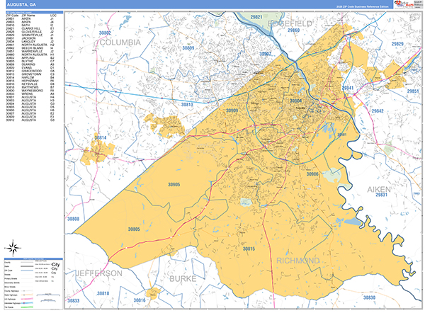 Augusta Zip Code Wall Map