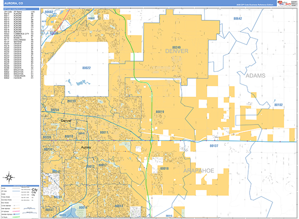 Aurora Zip Code Wall Map