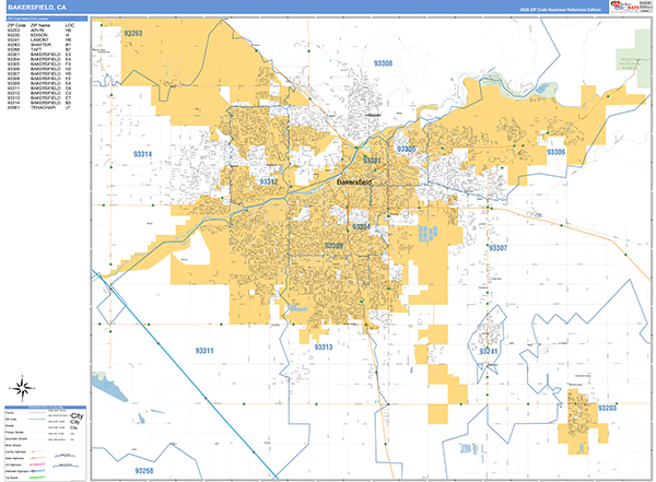 Bakersfield Zip Code Wall Map