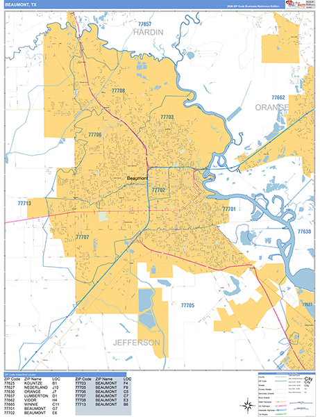 Beaumont Zip Code Wall Map