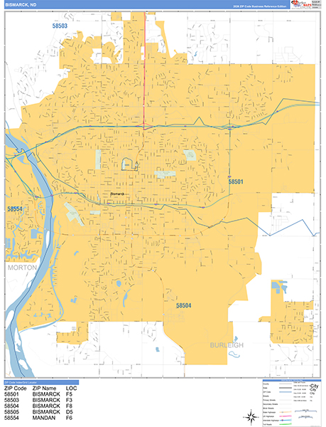 Bismarck Zip Code Wall Map