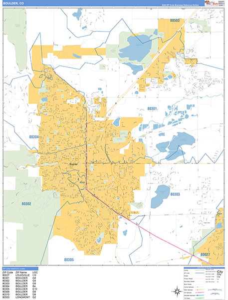 Boulder Zip Code Wall Map