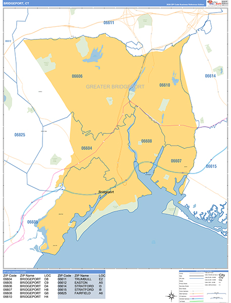 Bridgeport Zip Code Wall Map