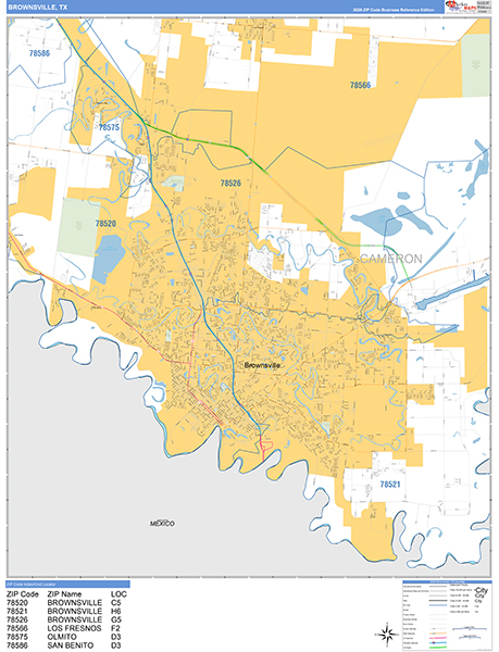 Brownsville Zip Code Wall Map