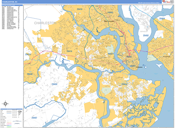 Charleston Zip Code Wall Map