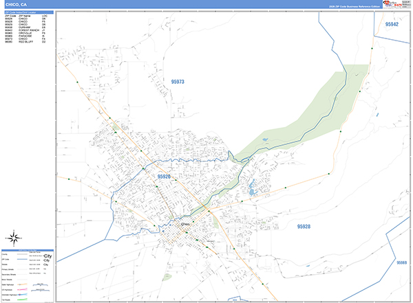 Chico Zip Code Wall Map