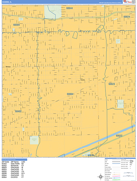 Cicero Zip Code Wall Map