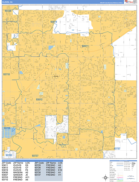 Clovis Zip Code Wall Map