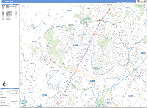 Columbia Zip Code Wall Map