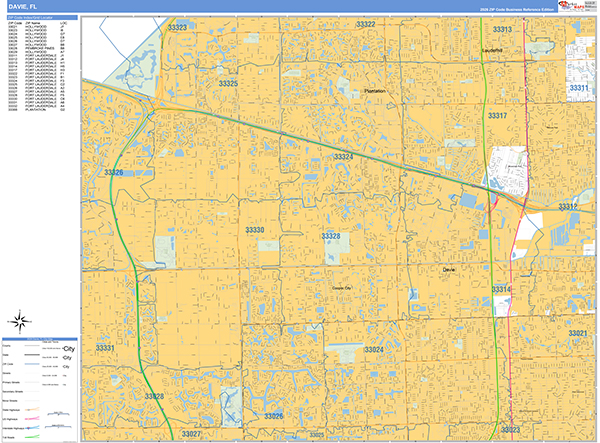Davie Zip Code Wall Map