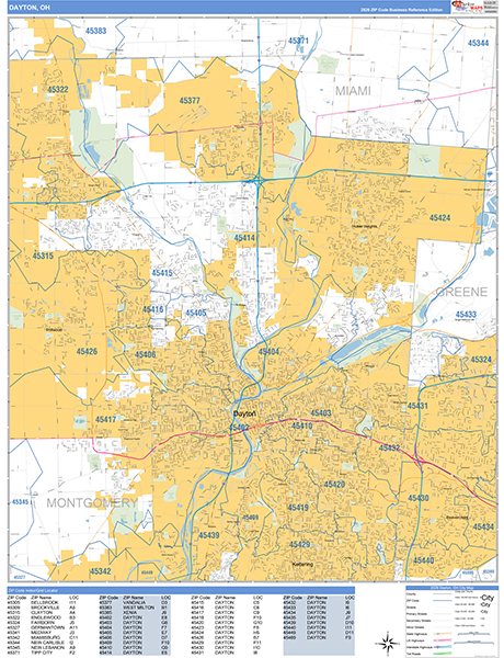 Dayton Zip Code Wall Map