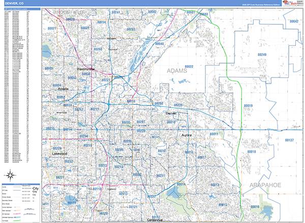 Denver Zip Code Wall Map