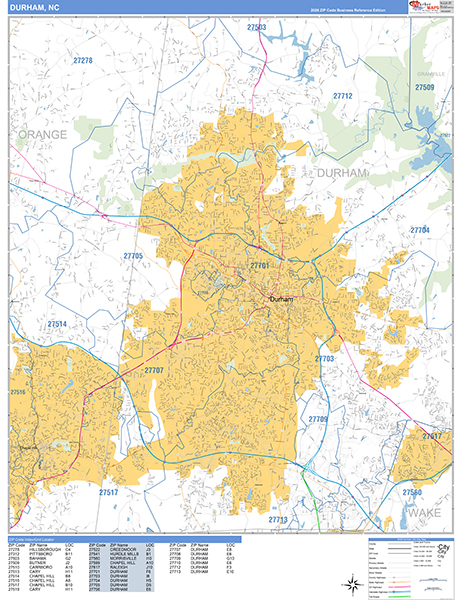 Durham Zip Code Wall Map