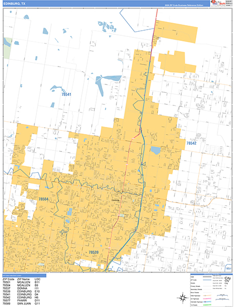 Edinburg Zip Code Wall Map