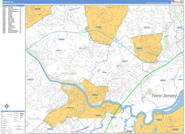 Edison Zip Code Wall Map