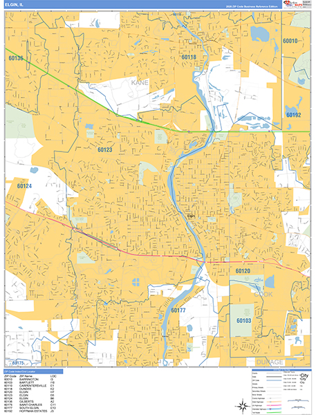 Elgin Zip Code Wall Map