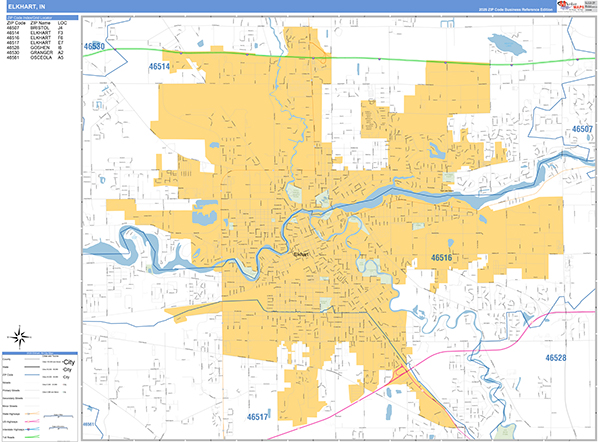 Elkhart Zip Code Wall Map