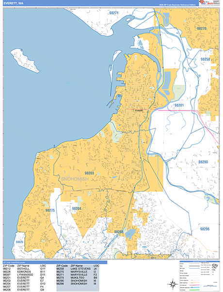 Everett Zip Code Wall Map