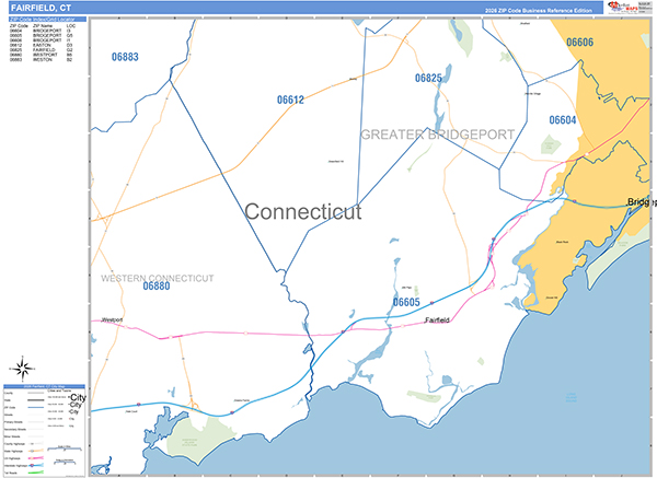 Fairfield Zip Code Wall Map