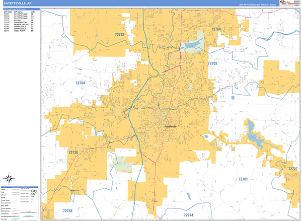Fayetteville Zip Code Wall Map
