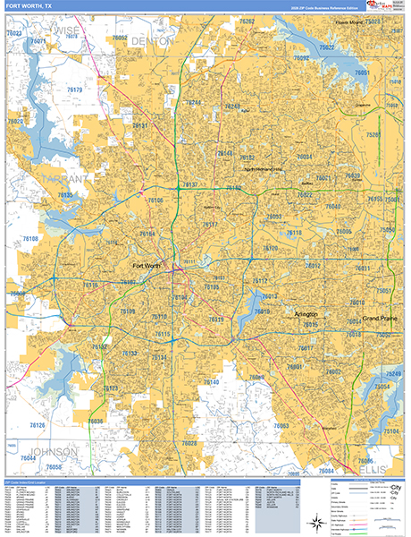 Fort Worth Texas Zip Code Wall Map (Basic Style) by MarketMAPS - MapSales