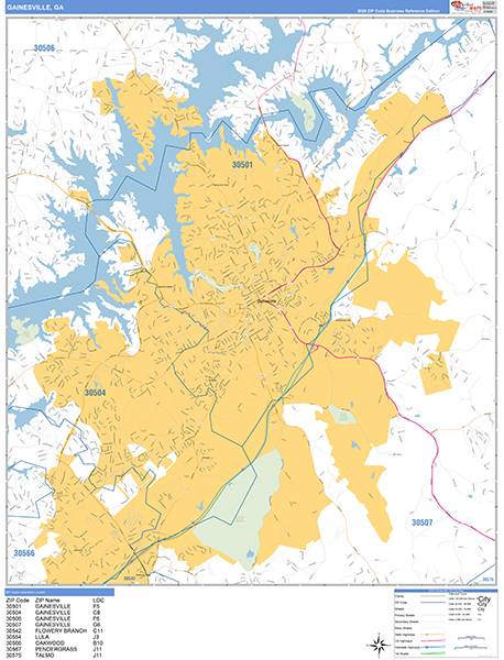 Gainesville Zip Code Wall Map