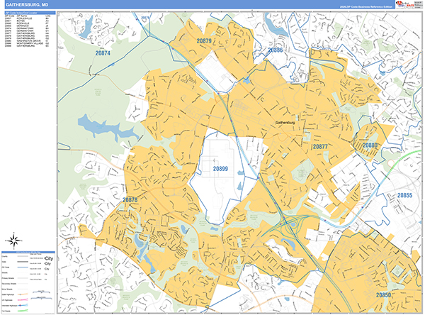Gaithersburg Zip Code Wall Map